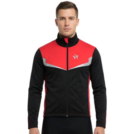 Sikma Men’s Red Windproof Cycling Softshell Jacket – Thermal Fleece Lined Winter Coat
