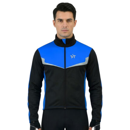 Sikma Men’s Blue Windproof Cycling Softshell Jacket – Thermal Fleece Lined Winter Coat