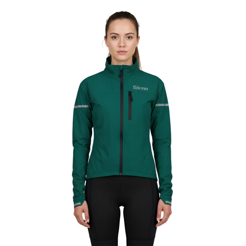 Women’s Sea Green Waterproof Cycling Jacket with Hood | Lightweight Rain Coat for Outdoor Biking, Running & Sports