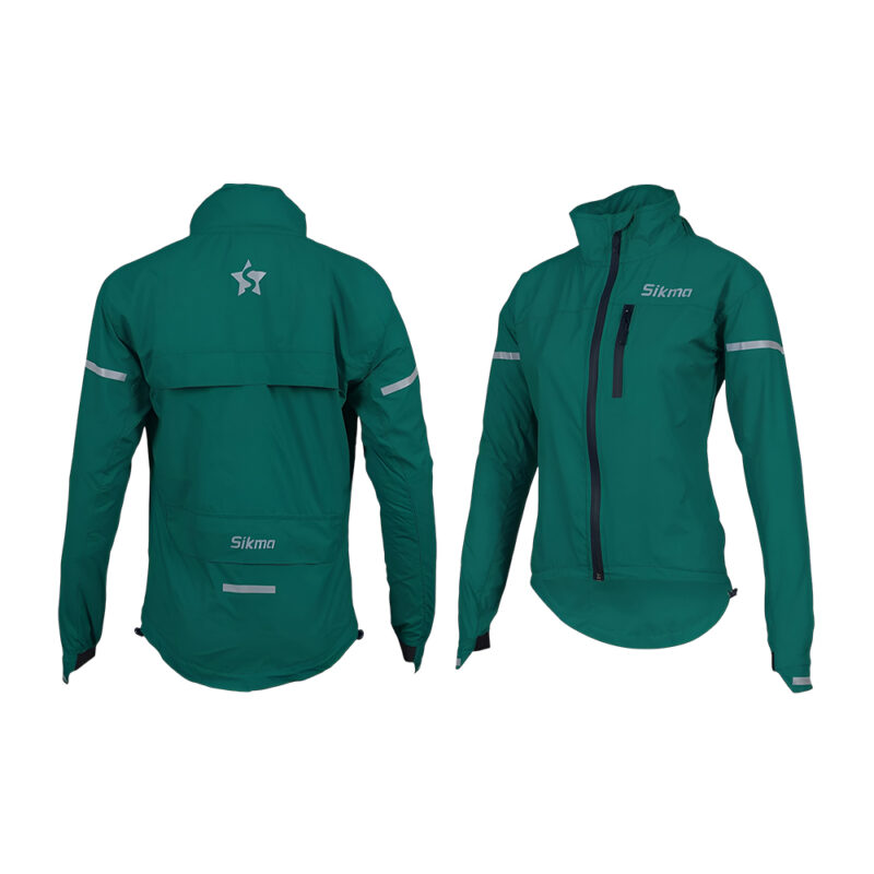 Women’s Sea Green Waterproof Cycling Jacket with Hood | Lightweight Rain Coat for Outdoor Biking, Running & Sports