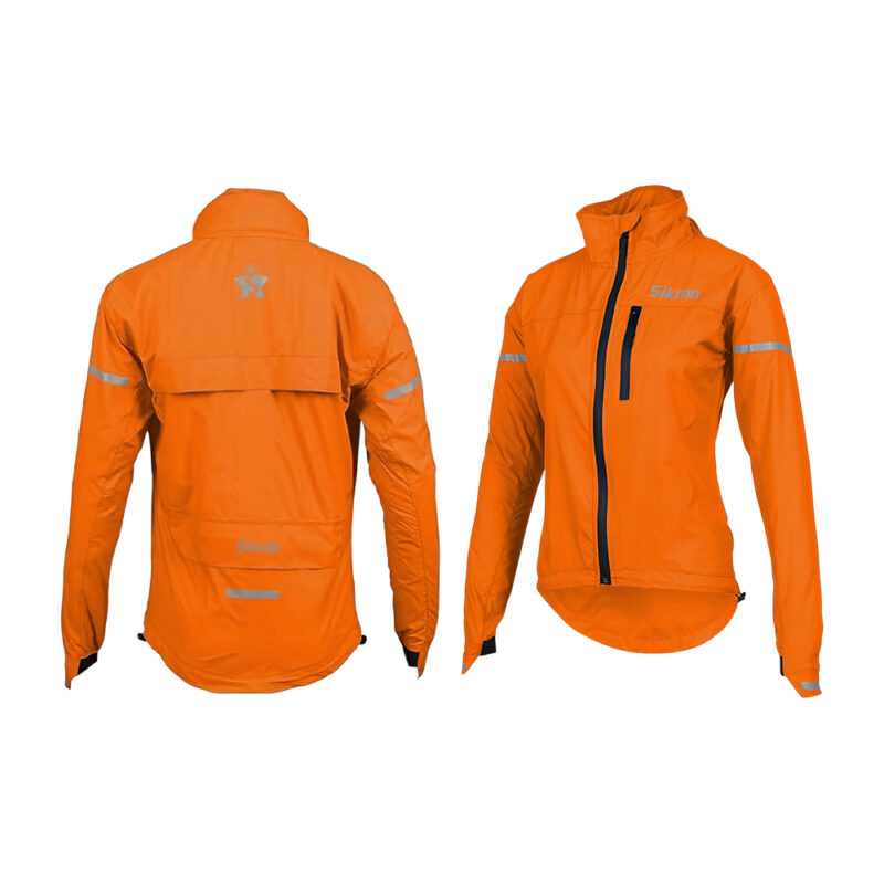 Women’s Orange Waterproof Cycling Jacket with Hood | Lightweight RainCoat for Outdoor Biking, Running & Sports