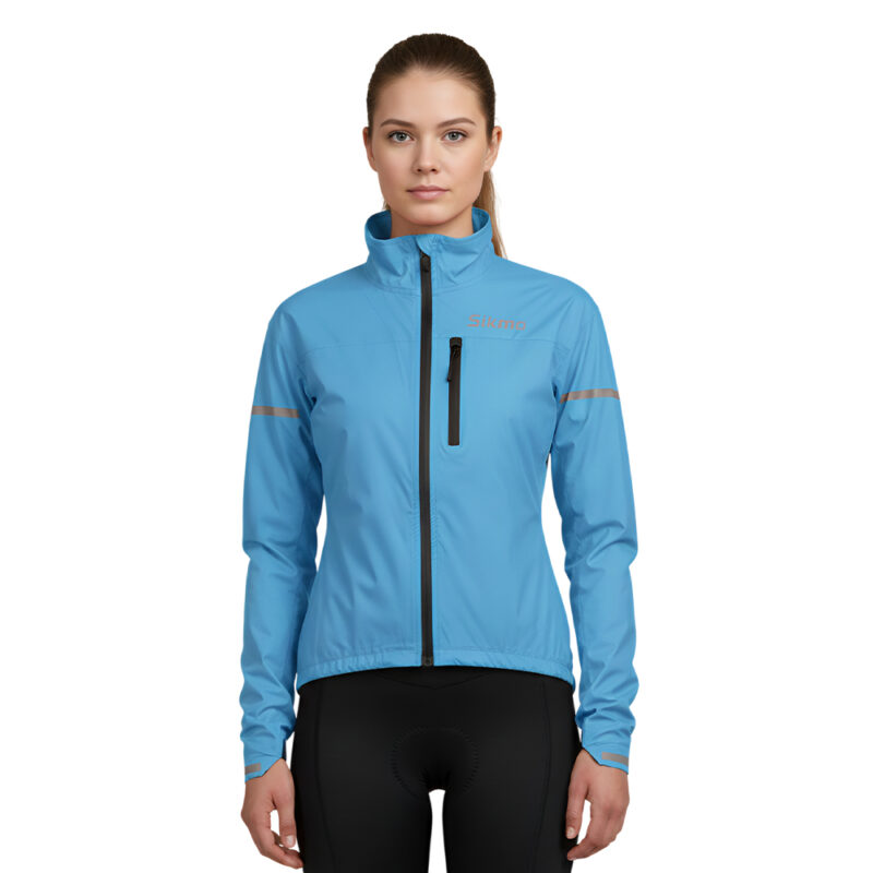 Women’s Sky Blue Waterproof Cycling Jacket with Hood | Lightweight Rain Coat for Outdoor Biking, Running & Sports