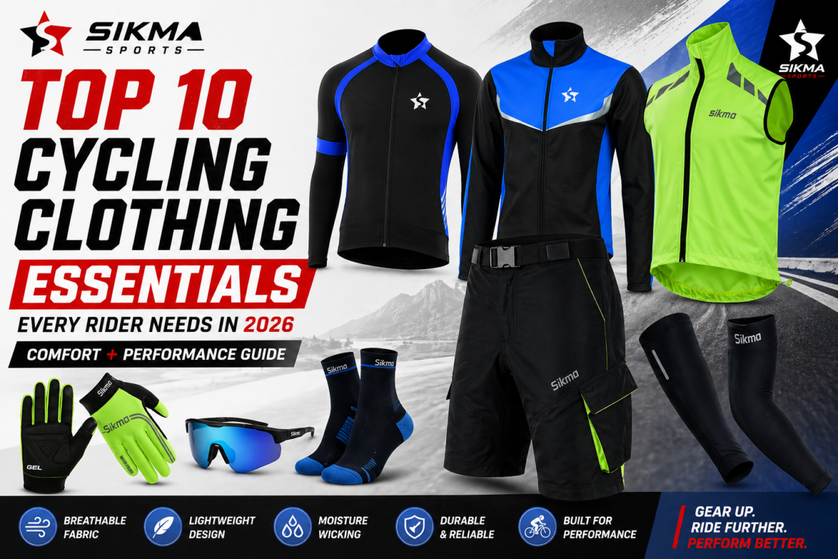 Top 10 cycling clothing essentials including jersey, jacket, gilet, gloves and arm warmers by Sikma Sports