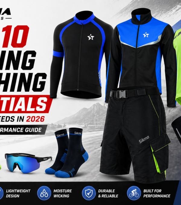 Top 10 cycling clothing essentials including jersey, jacket, gilet, gloves and arm warmers by Sikma Sports
