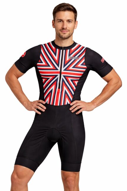 Sikma Men’s Half Sleeve Trisuit Breathable Mesh Triathlon Padded Suit with Hi Viz Reflection One Back Pocket and Power Band Leg Grippers Trisuit