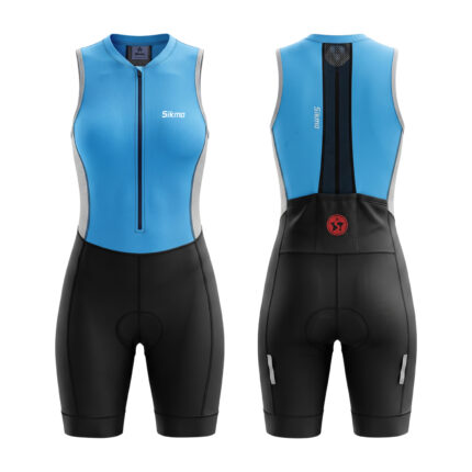 Sikma Women’s Sleeveless Blue Triathlon Cycling Skinsuit | One-Piece Aero Performance Speedsuit