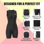 Women’s sleeveless triathlon cycling skinsuit black front view and padded design