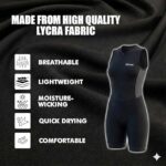 Women’s sleeveless triathlon cycling skinsuit black front view and padded design