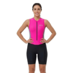 Women’s pink triathlon skinsuit back view aerodynamic one piece cycling suit