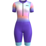RUUN Women's Cycling Trisuit Half Sleeve Padded Mesh Skinsuit with Rear Pockets Hi Viz Reflective