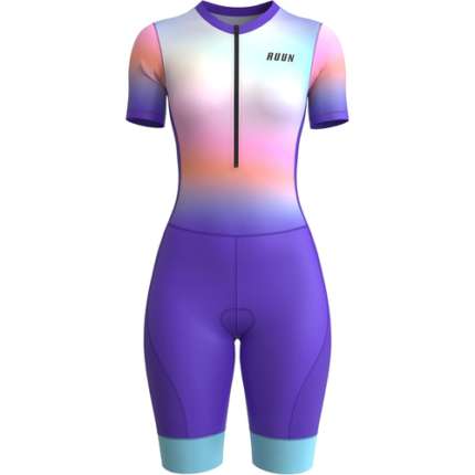 RUUN Women's Cycling Trisuit Half Sleeve Padded Mesh Skinsuit with Rear Pockets Hi Viz Reflective